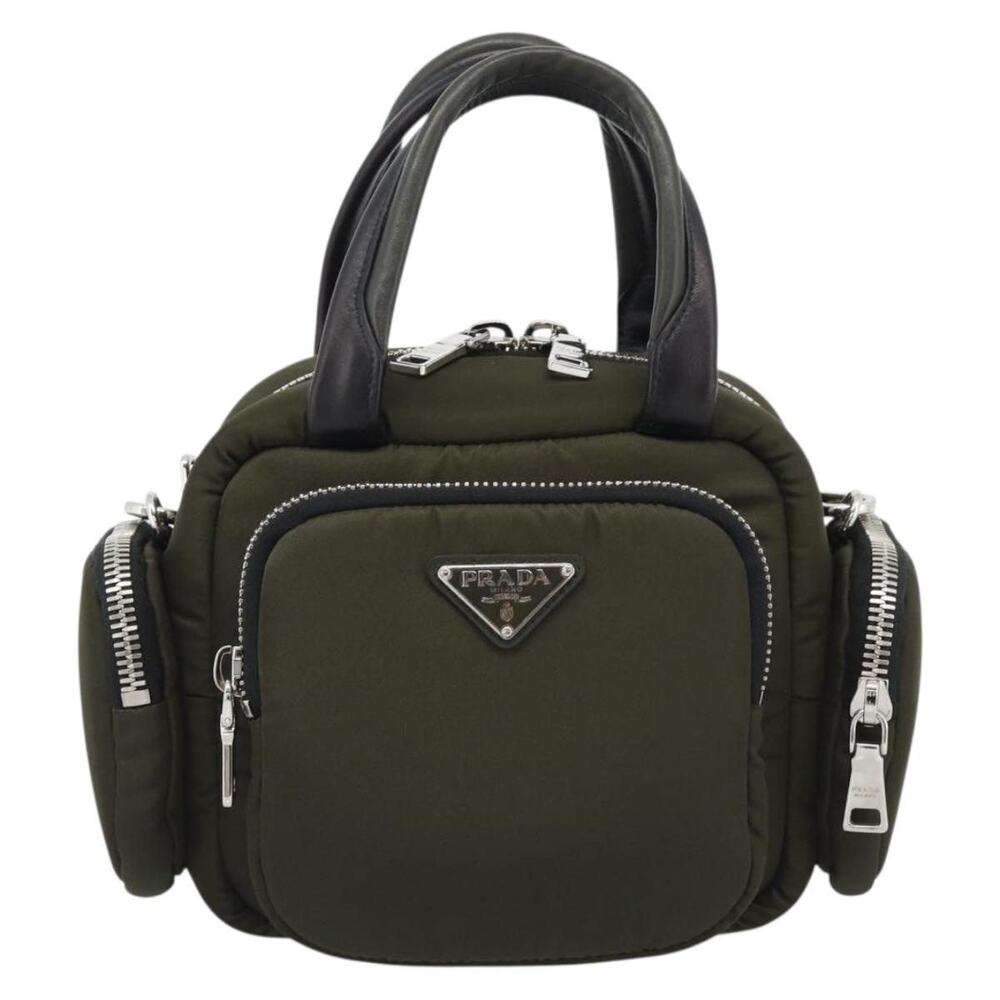 Prada Nylon Khaki Silver Handbag Green